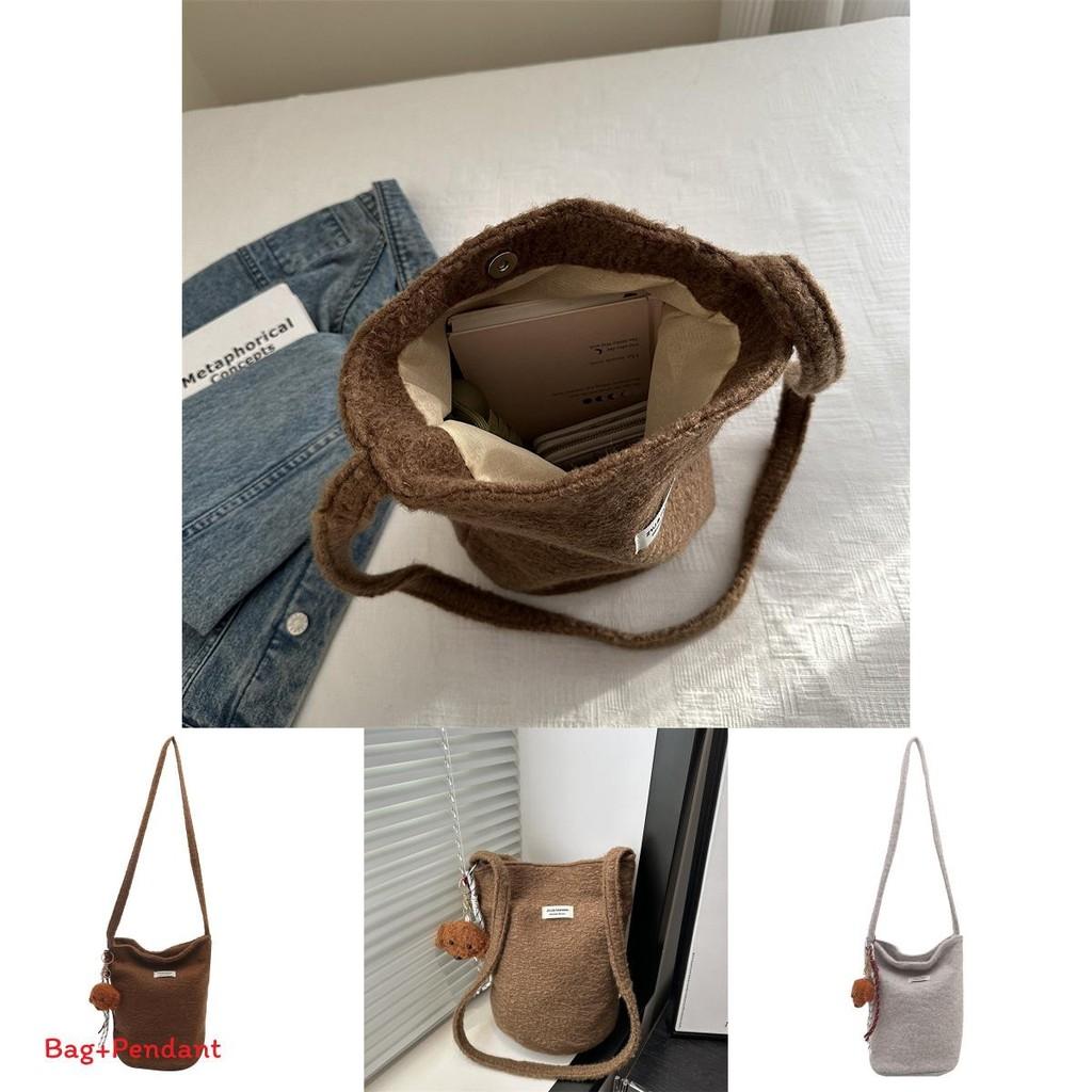Woolen Large Capacity Bucket Bag For Women With Magnetic Closure And Inner Phone Pocket