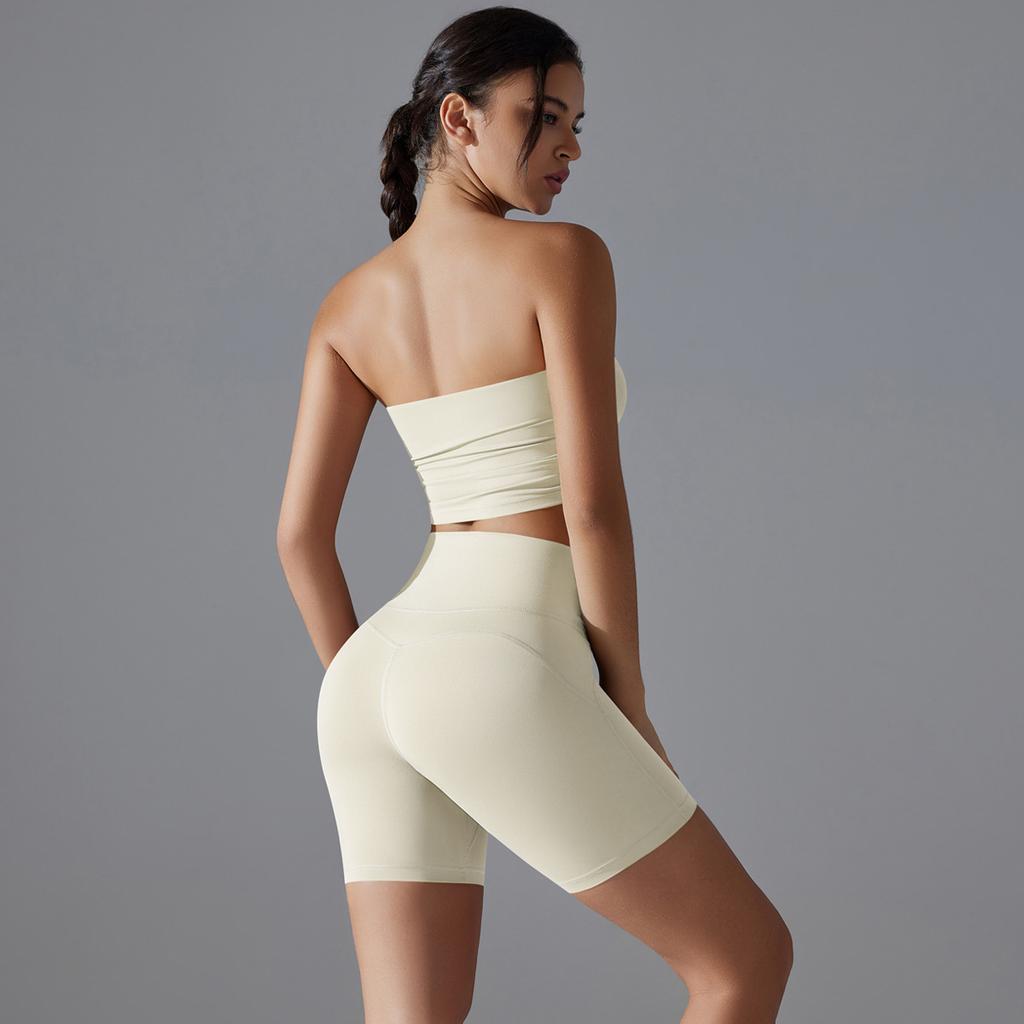 One Piece Pleated Strapless, High Waisted, Hip Lifting, Zero Sensation, No Underwear, Sports Shorts, Fitness Yoga Suit For Women