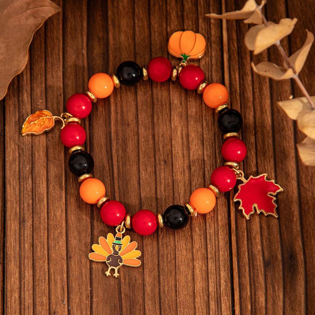 Cross-Border Thanksgiving Jewelry: Maple Leaf Pendant & Pumpkin Beaded Bracelet