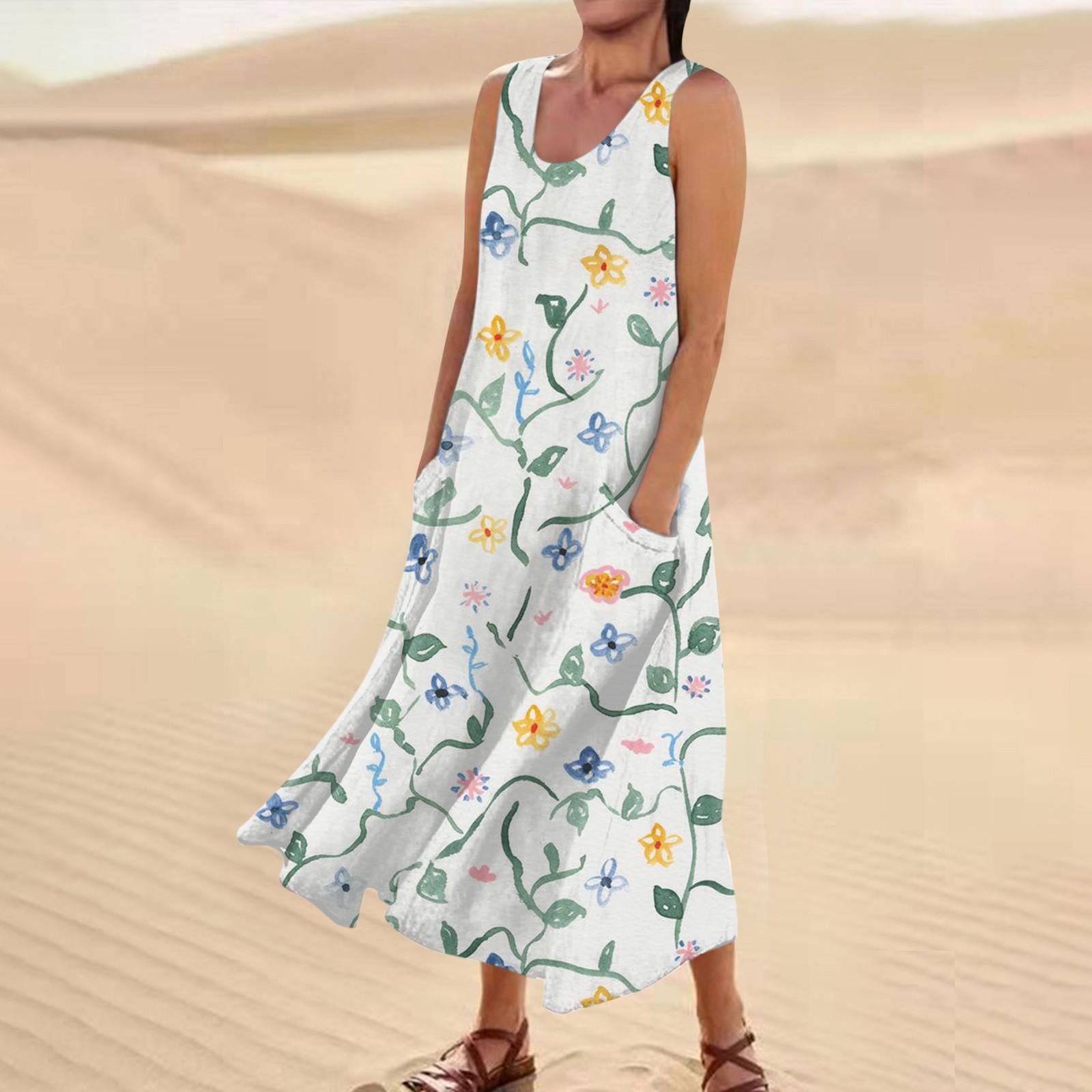 

Женское повседневное удобное хлопковое карманное платье без рукавов с цветочным принтом XXXL жёлтый