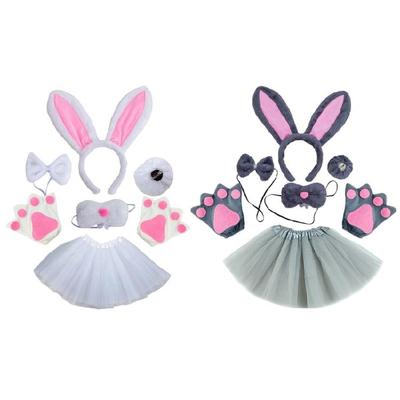 Easter Bunnies Costume Accessories Set Ear Headband,Tail Halloween Cosplay Props