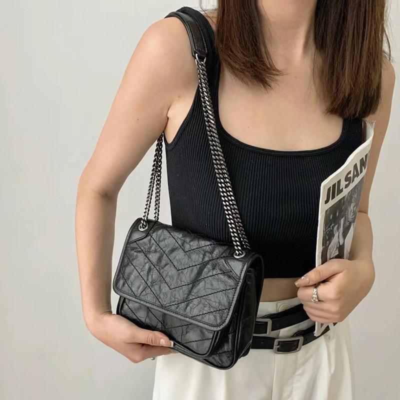 Messenger Bag Genuine Leather Women's Pleated Cowhide Wandering High-quality Chain Large Capacity Commuting One-shoulder Cross-body