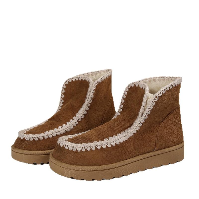 Téli meleg lapos talpú európai és amerikai határokon átnyúló hócsizma, új nagy méretű külkereskedelmi bársonnyal bélelt vastagított szárú pamutcipő nőknek