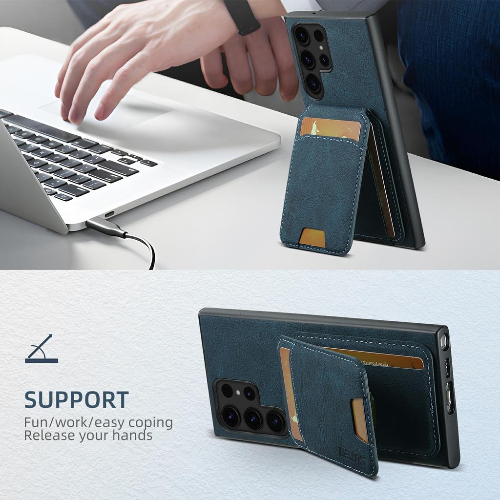 SUTENI H02 For Samsung Galaxy S23 Ultra Kickstand Case Card Slots Leather Back Cover