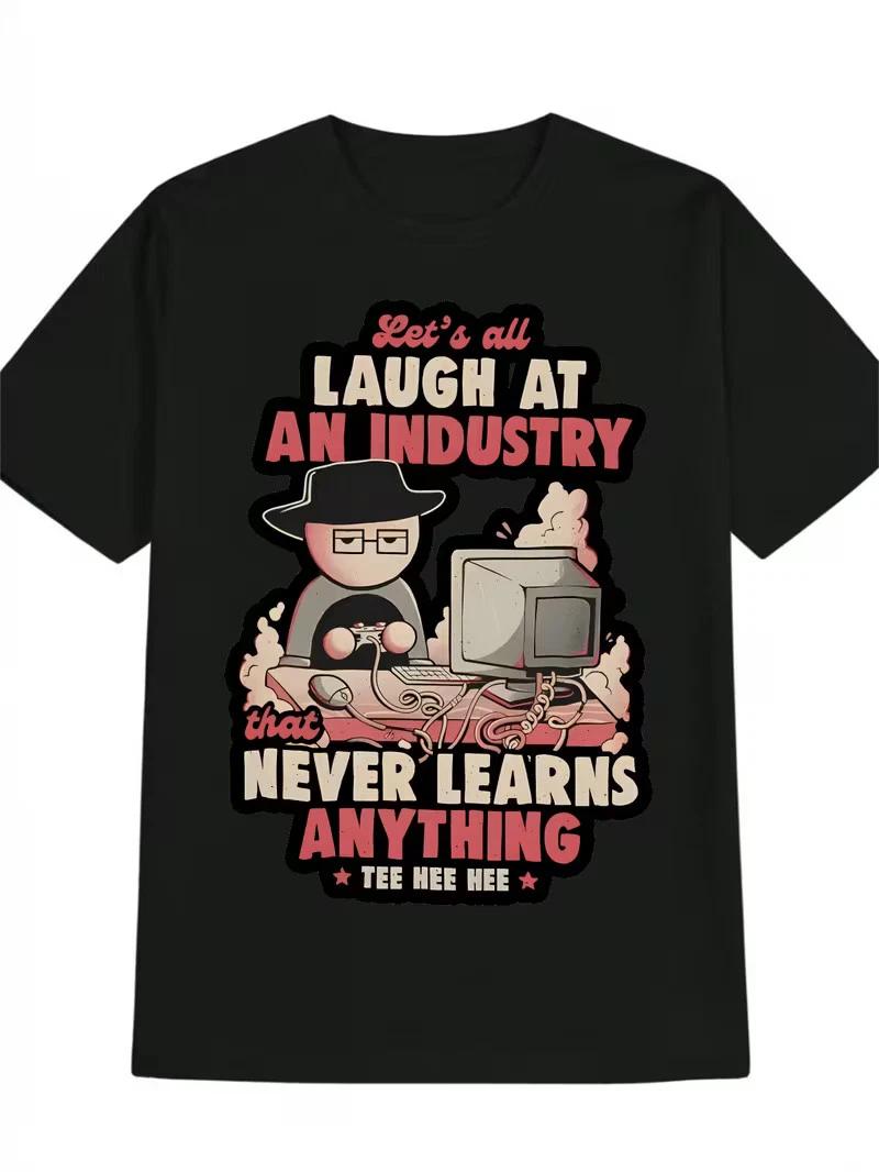 Men s Casual Graphic T-Shirt with Humorous Tech Cartoon Design -  Laugh at an In S