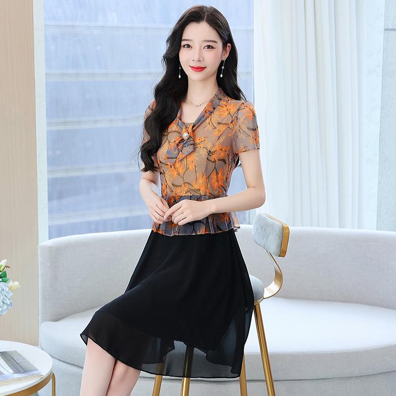 Elegant Summer Short-Sleeved Dress for Middle-Aged Women - Perfect for Mother's Day
