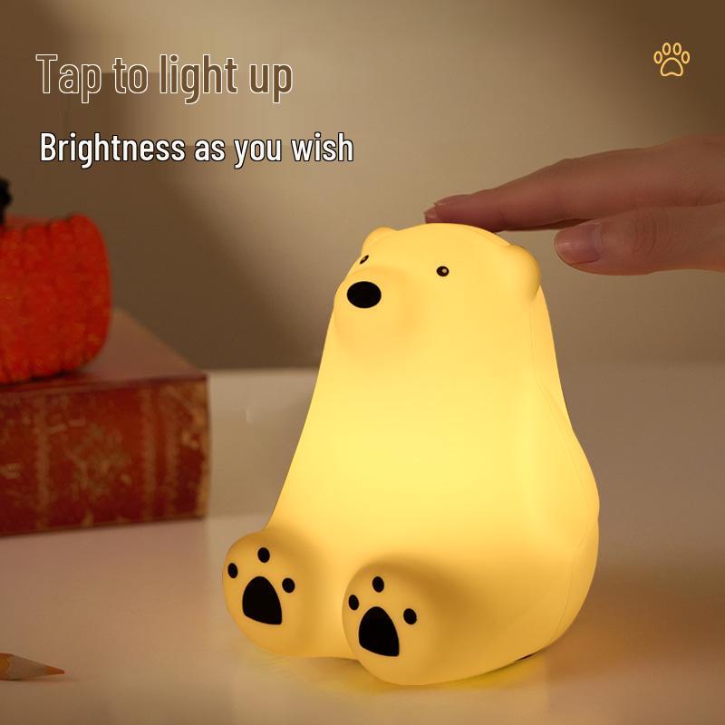 Little White Bear Silicone Touch Night Light for Kids - Bedside Sleep Companion and Custom Gift