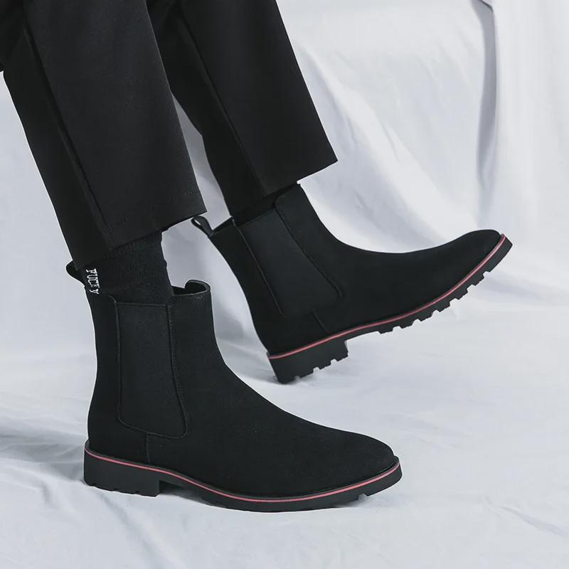 Herren Britische Nubukleder Freizeit Chelsea Boots - Trendiges Koreanisches Wildleder, Große Größe, Modischer Jugendstil.