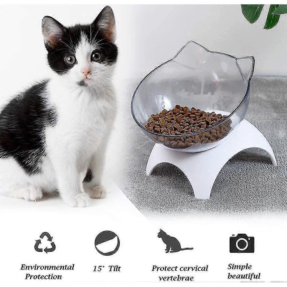 15elevated Cat Food Bowls With Silicone Pet Mat, Plastic Bowl With Stand