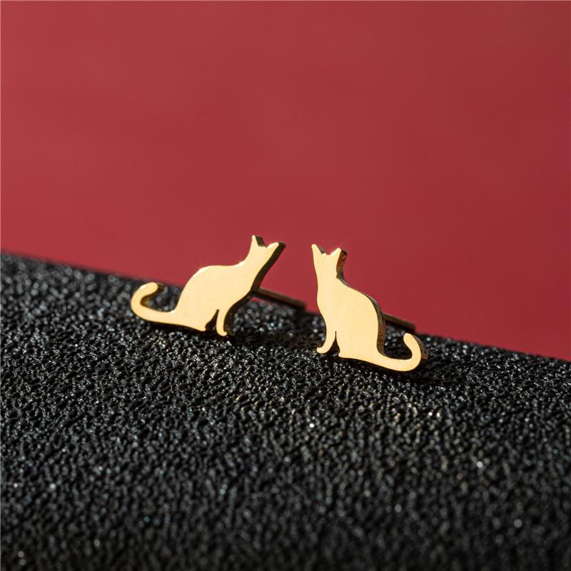 Cute Cat Stainless Steel Stud Earrings for Women Persian Cat Ear Jewelry Girls Student Birthday Earring Gifts Accessories