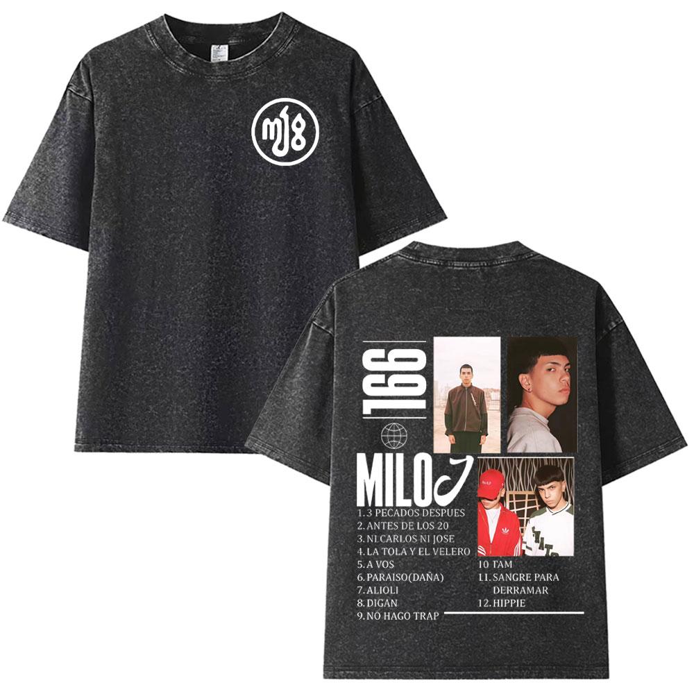 Milo J  Album Casual Graphics Vintage Washed Tee Hip Hop Oversized T Shirt Mens Women Streetwear Short Sleeve Tshirts Unisex