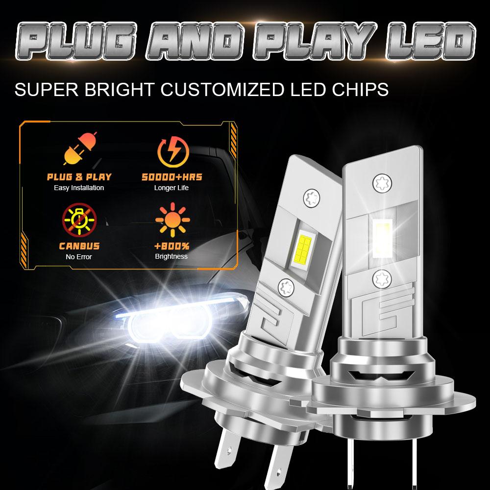 New H7 LED Plug And Play Headlight 300000LM 500W High Power Bulb CANBUS Wireless With Fan Auto Light 6000k 1:1 Halogen Headlamp