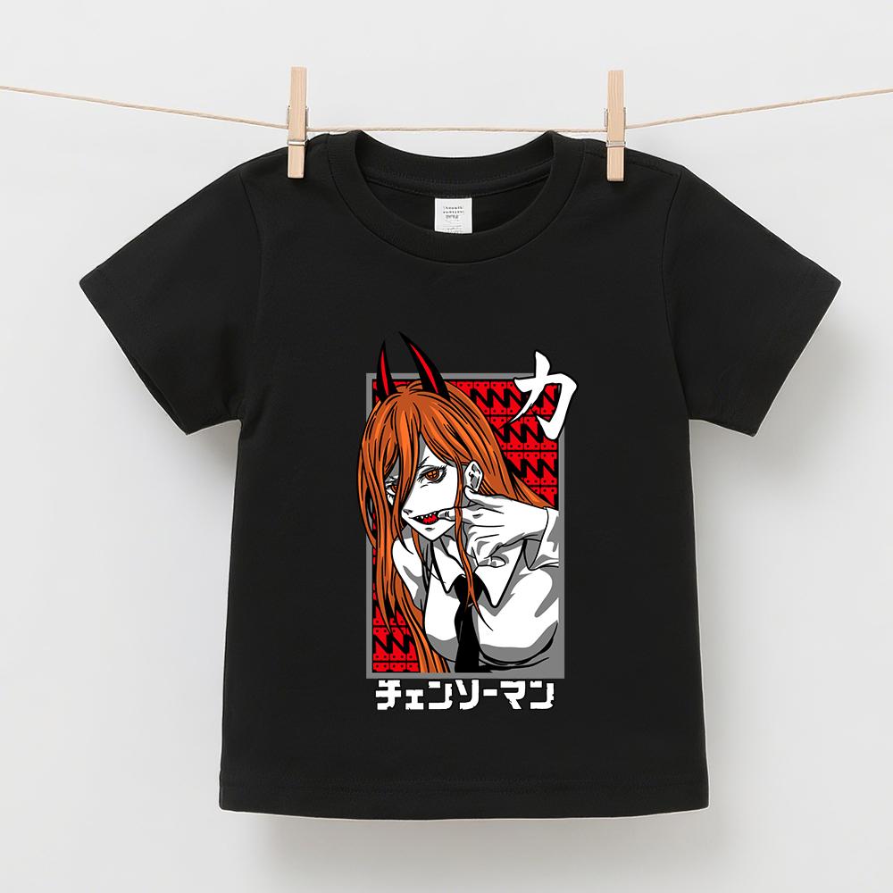 Chainsaw Man Power Anime Print Cotton Kids Tee Boys Girls Casual Short Sleeve Top Soft Children T Shirt Summer