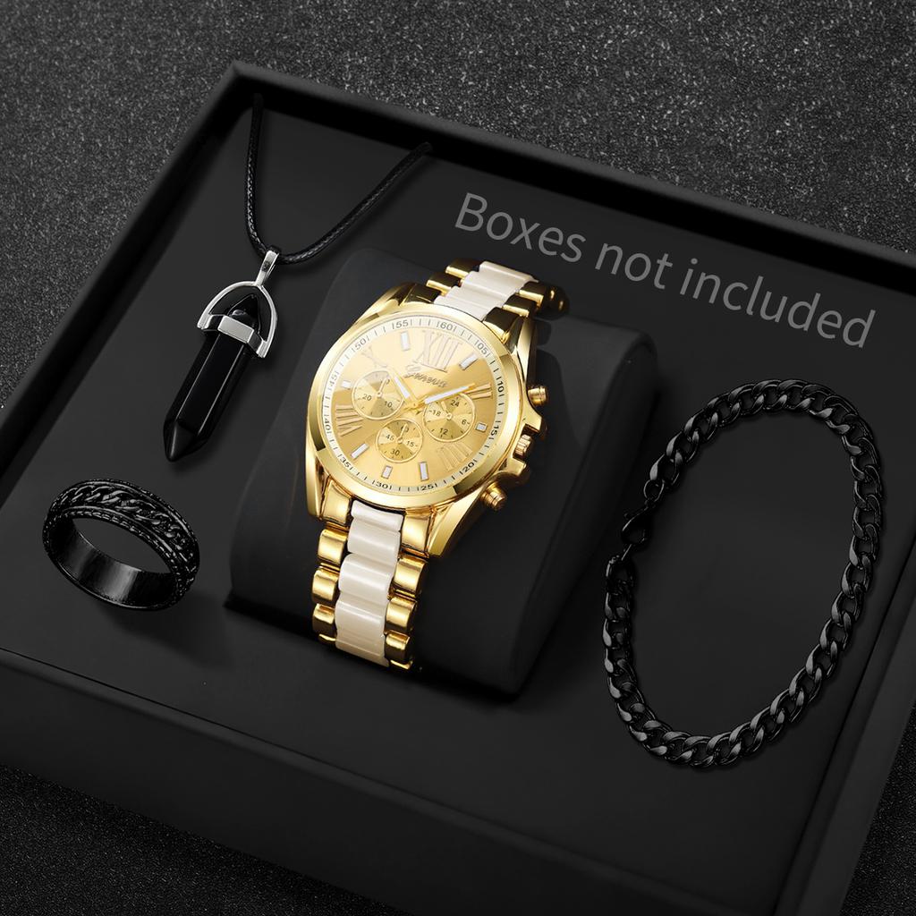 Xiaomi 4PCS Fashion Roma Dial Men Business Watches Jewelry Set Luxury Male's Quartz Wristwatch Reloj Hombre (Without Box)