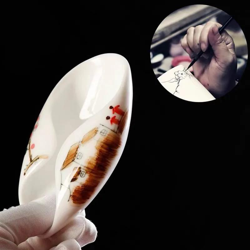 Teetasse Handbemalt Weißes Porzellan Keramik Teezeremonie Utensilien die Untertasse Teelöffel