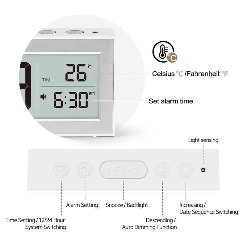 Digital Desk Clock LCD Retro Alarm Clock for Bedrooms Travel Temperature Display Backlight Calendar Battery Operated