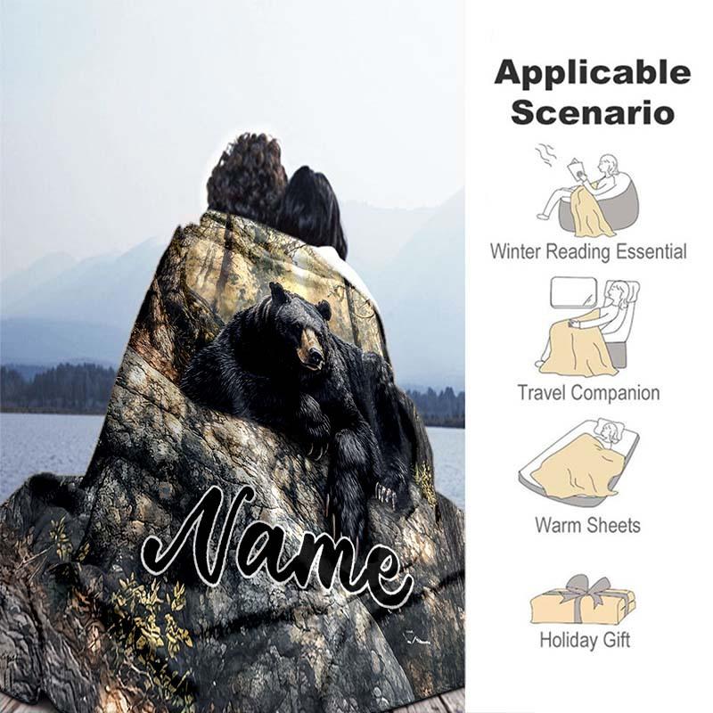 Black Bear In The Countryside Customize Your Name Blanket Warm Comfortable Soft Blanket For Chair Office Sofa Bed Sofa Office Camping Suitable For