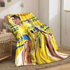 A dynamic soccer-themed illustration with bold yellow and blue colors. for all seasons blanket lunch break throw gift