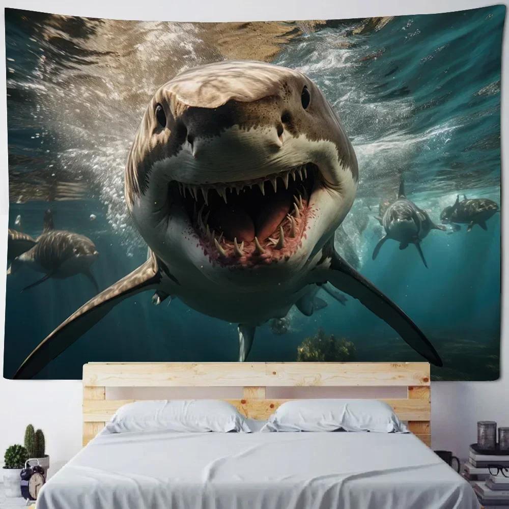 Underwater World Tapestry Wall Hanging Dolphin Shark Seaweed Art Print Tapestry Cartoon Home Sheets Bedroom Wall Decoration