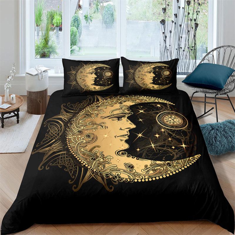 Bohemian Mandala Duvet Cover Golden Sun And Moon 3D Print King Queen Bedding Set Microfiber Dreamcatcher Quilt Cover Pillowcase