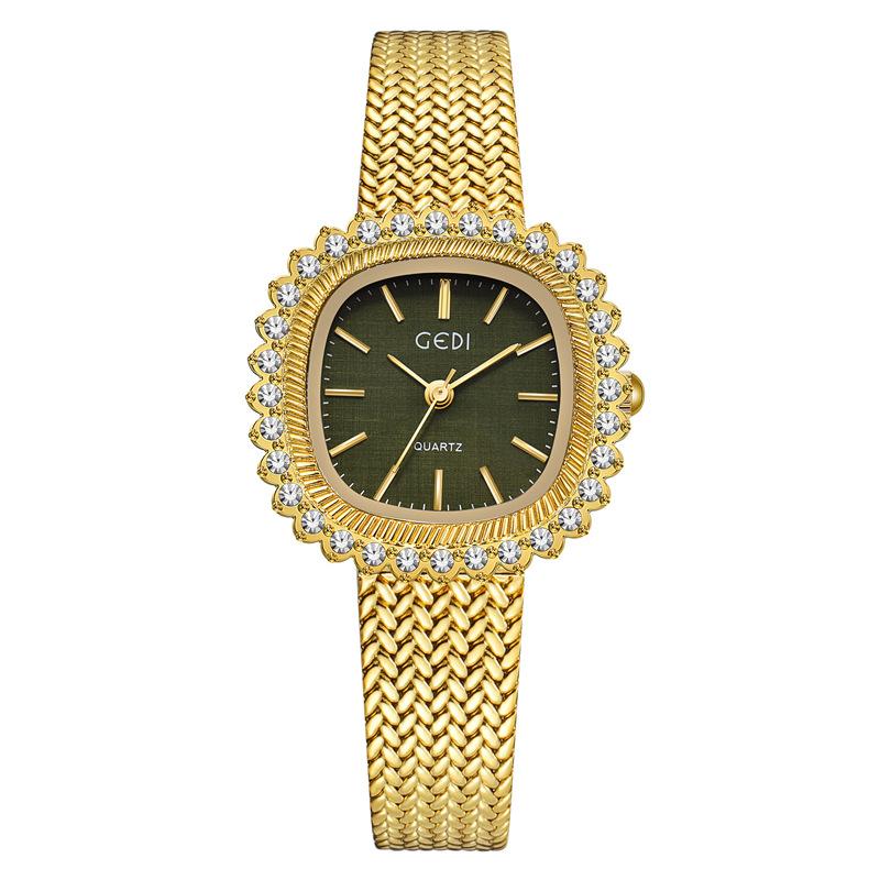 Medieval Wheat Ear Small Gold Watch Light Luxury Diamond-Encrusted Retro Watch Women'S Niche High-End Quartz Watch