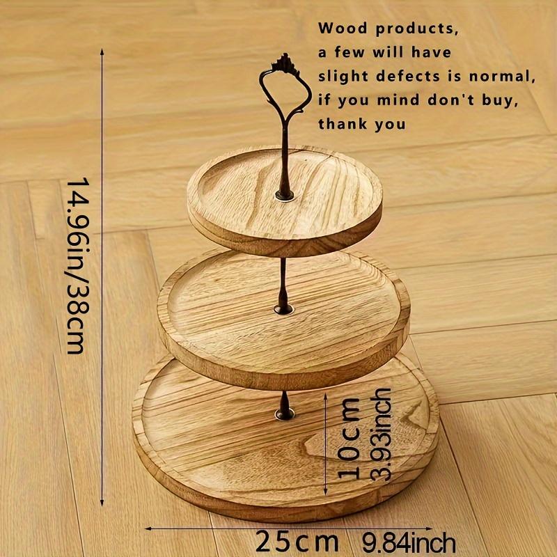 Wohnzimmer Couchtisch Holz Tischmatte Mehrschichtiges Frühstückstablett Kuchenplatte Aufbewahrungsregal, Holz 3-stöckige Dessert-Snack-Obstplatte, Heim Schreibtisch Tablett