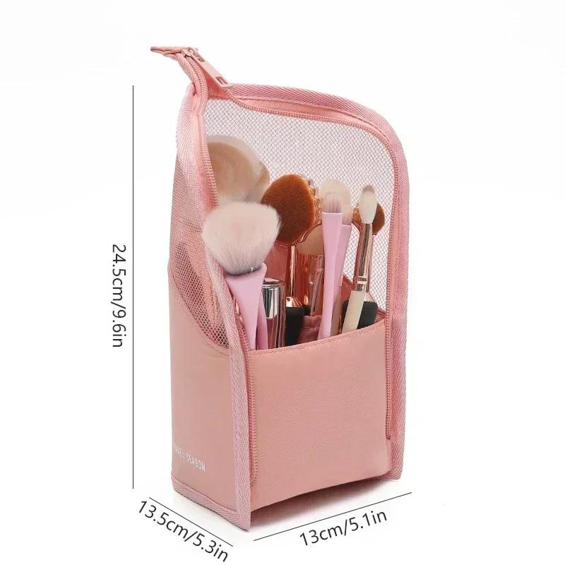 

Multi-functional Makeup Storage Box Zipper Cosmetics Bag Makeups Brush Organizer Travel Carry Case Fashion Beauty Cosmetic Tools розовый