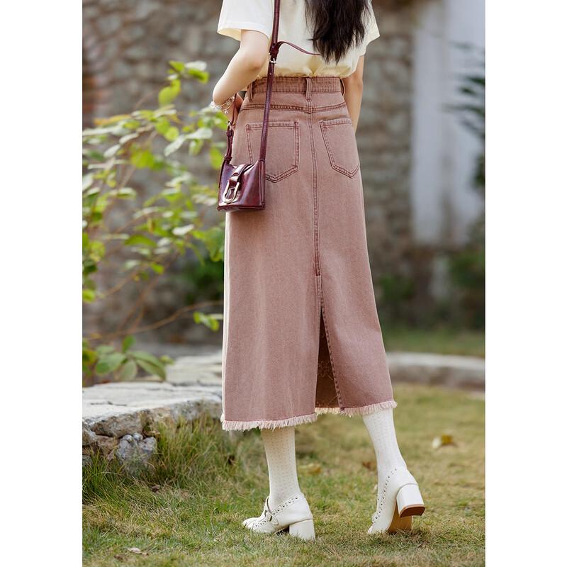 Mishow Pink Denim A-Line Skirt
