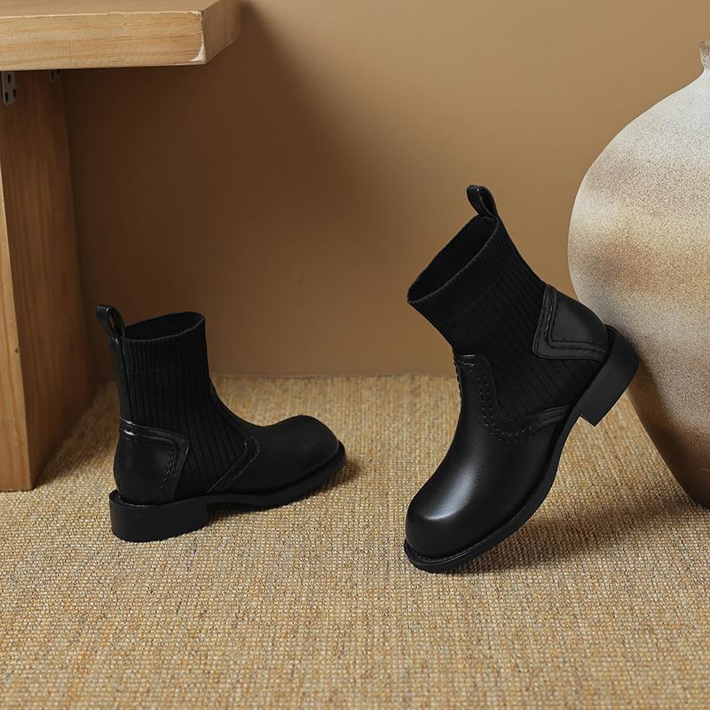 Krazing Pot Microfiber Autumn Winter Shoes Thick Med Heels Size 43 Chelsea Boots Back Knitwear Beauty Lady Stretch Ankle Boots