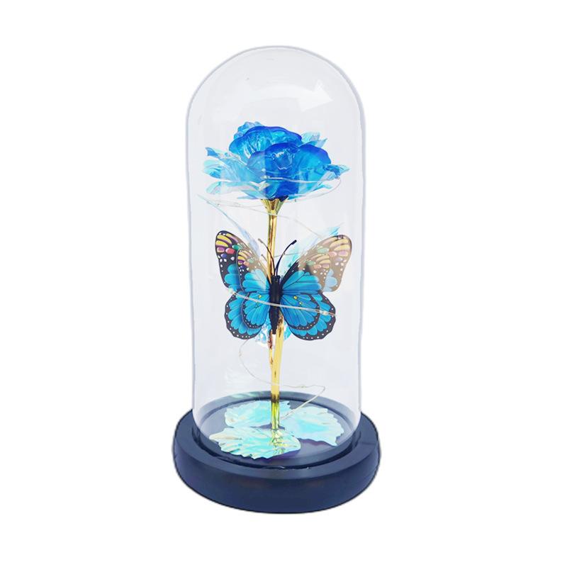 Eternal Rose Glass Cover Ornament Christmas Valentine's Day Gift LED Butterfly Atmosphere Light Window Decoration