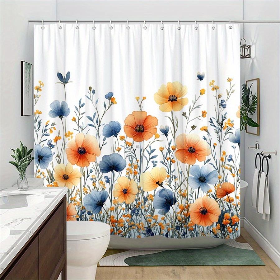 1pc bright floral watercolor shower curtain, polyester, machine washable, fashionable theme, suitable for bathroom decoration