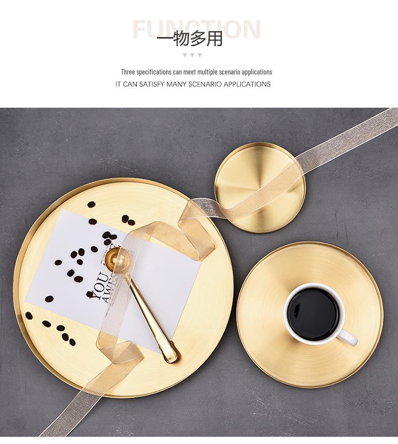 Luxury Gold Stainless Steel Round Tray for Cosmetics, Storage, and Desserts