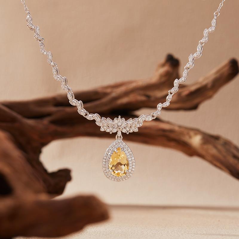 Color Treasure Jewelry Natural Topaz Amethyst Citrine Necklace Women S S925 Silver Droplet Pendant
