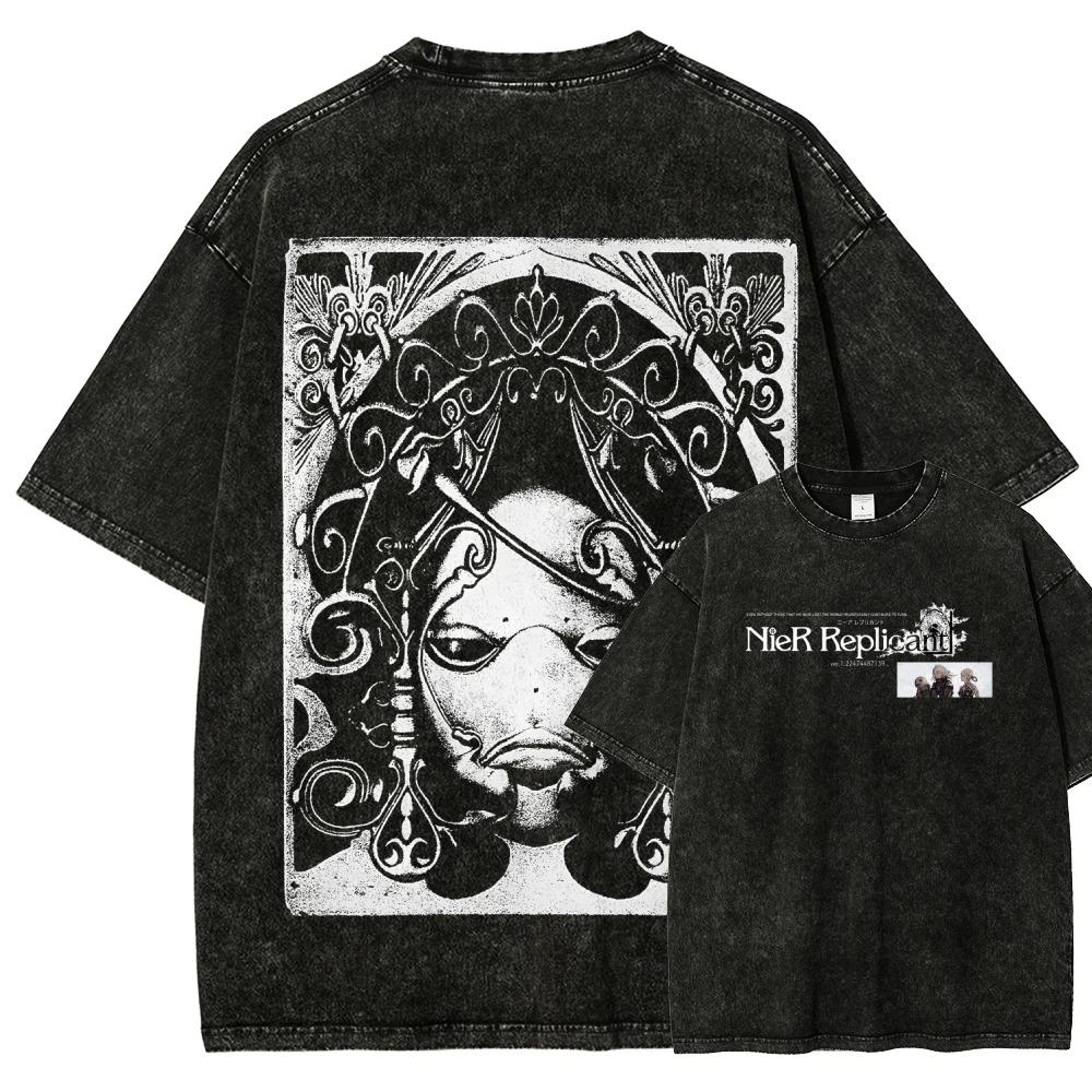 NieR Replicant Kaine Vintage Anime T-Shirt, Unisex Spielcharakter Streetwear Tee, Gewaschenes Baumwoll Casual Kurzarm Top