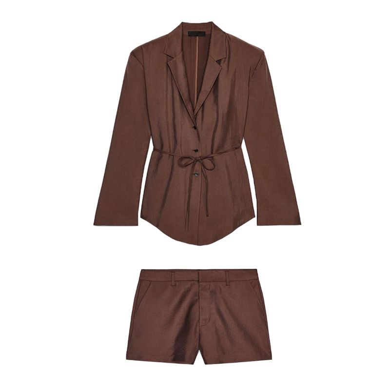 Long Sleeves Lapel Thin Belt Suit Outwear 2010821 Strap Accessories Mid Waist Mini Shorts 3152428