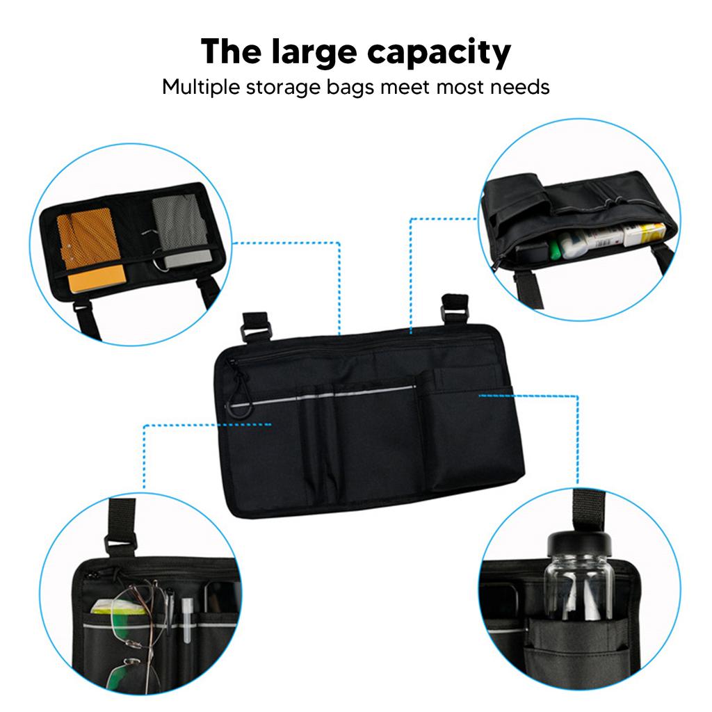 Wheelchair Side Bag Multi Pocket Waterproof Lightweight Compatible Walker Bag with Reflective Strip
