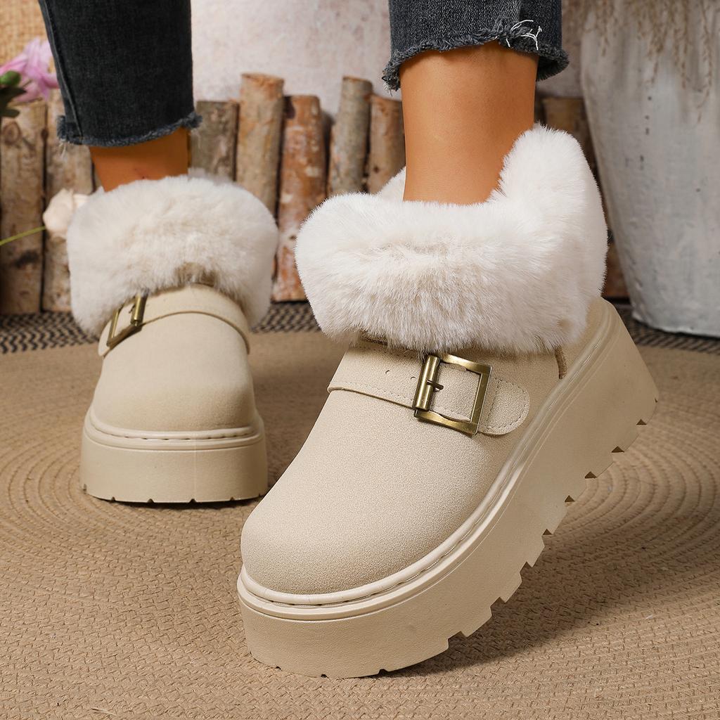 Fashion Thick Bottom Plush Winter Snow Boots Women Fluffy Faux Fur Platform Ankle Boots Woman Buckle Strap Non Slip Warm Cotton Shoes