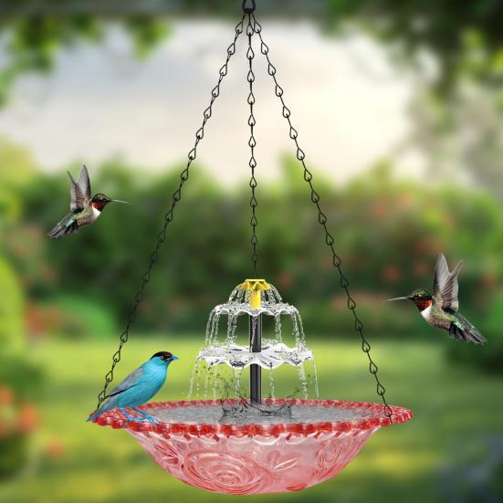 Cascade Fountain Bird Bath 3 Tiers Solar Fountain Birdbath Hanging Hummingbird Bath Bowl for Birds to Drink And Rest Outdoor Garden Patio Decor