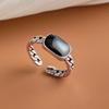 925 Sterling Silver Rings for Women Couple Minimalist Handmade Simple Black Stone Ring Fine Jewelry Gift Prevent Allergy