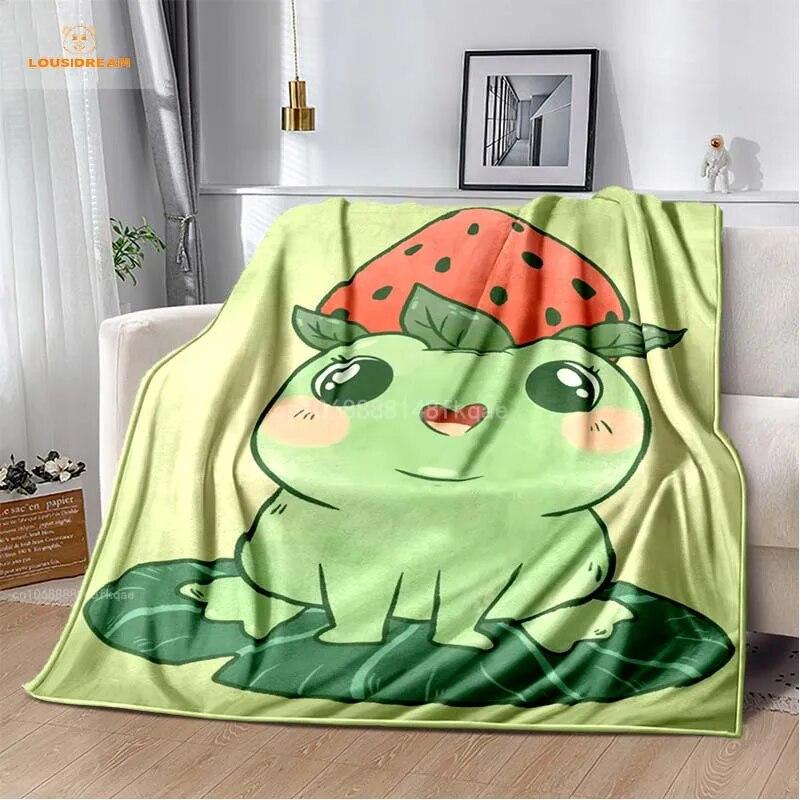 Anime Green Frog Designová deka s velkými očima Měkká přehoz přes postel Plážový teplý cestovní povlak pro děti Chlapci Dívky Dárek