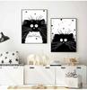 Schattige Zwart-Witte Kat Cartoon Dieren Minimalistische Muurkunst Print Canvas Schilderij Posters voor Woonkamer Moderne Huisdecoratie