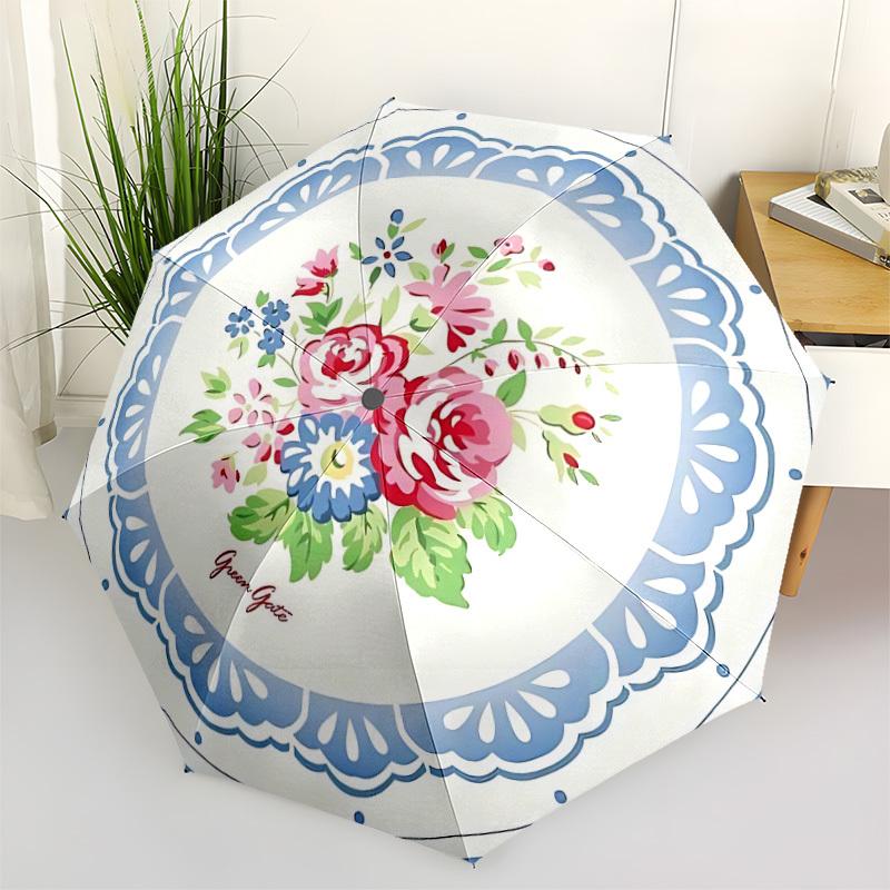 1pc Floral Plate Automatic Folding Umbrella - Portable Collapsible Design, 8-Rib Iron Frame, Durable Fabric yy251125085
