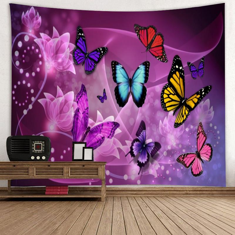 

Психоделический гобелен с бабочками, хиппи, подвесная настенная ткань, дешевое искусство, лунные бабочки, цветочные гобелены, потолочный декор комнаты 230x180cm