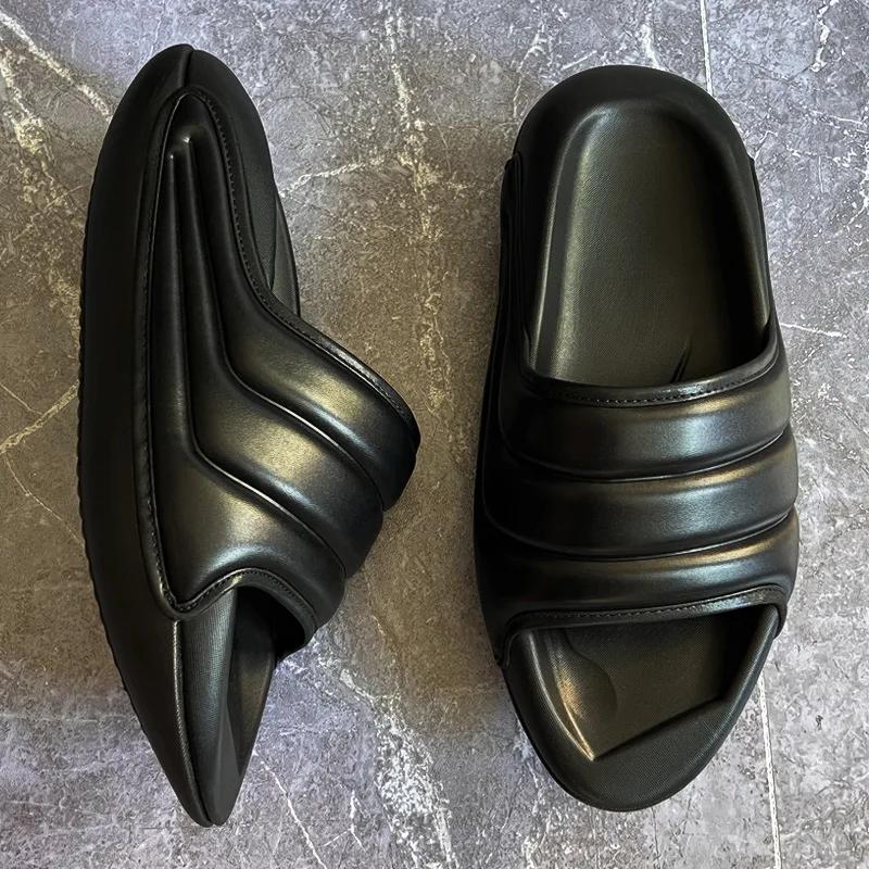 Fashion New Women Beach Slippers Platform Leather Space Bread Shake Slippers Non-slip Fashion Male Female Slippers Big Size 44