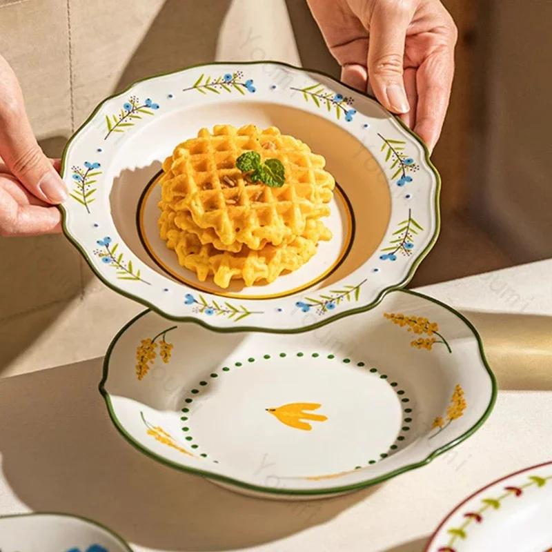 Light Luxury Flowers Ceramic Plates High End Restaurant Salad Dessert Plate Delicious Dishes Dining Plates Unique Home Tableware