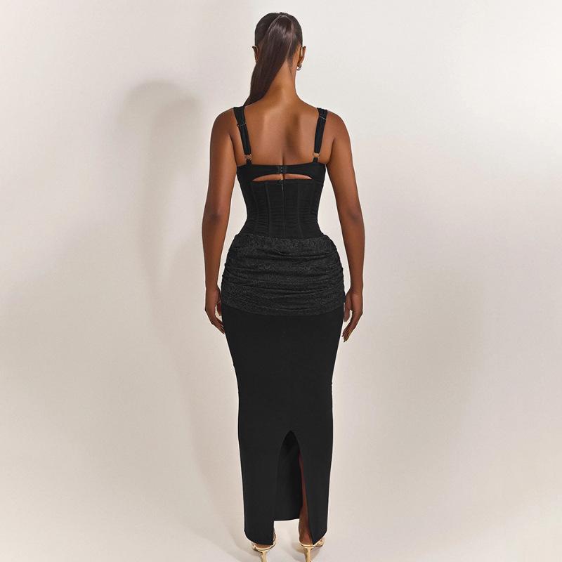 Elegant European-Style Strapless Bodycon Dress - Solid Color, Open Back, Slim Fit, 2026 Collection