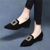 Autumn new soft leather soft sole matte heel small leather shoes pointed thick heel comfortable single shoes women
