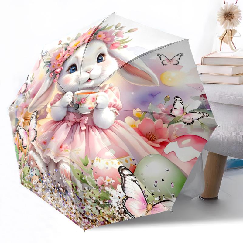 Rabbits Automatic Umbrella Compact 8-Rib Design Durable Plastic & Iron Travel Essential Fashionable Accessory Gift for Festivals