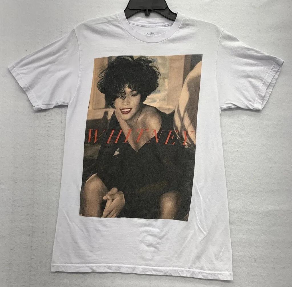 T-shirt Grafica in Cotone 100% Whitney Houston Bianca Unisex Taglia Media Girocollo