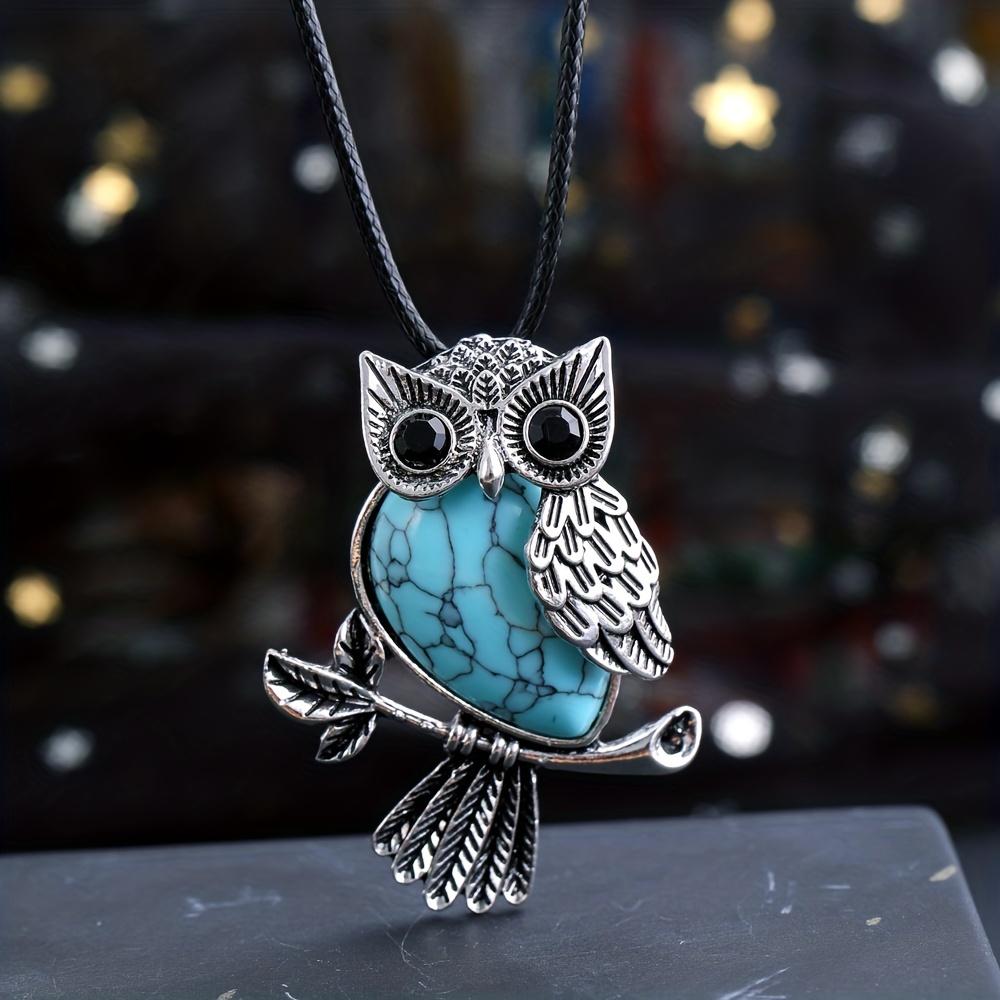 1pc JXMYBA Artificial Crystal Owl Pendant Necklace, Amethyst Rose Quartz Faux Gemstone Lucky Jewelry, Women'S Handmade Stone Pendant with Artificial F